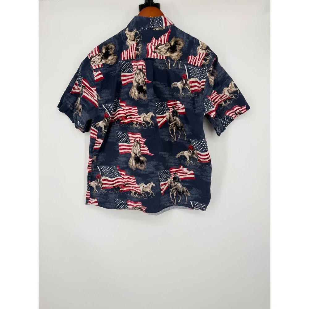 Bit & Bridle Mens‎ Button Down Shirt Large Americana Patriotic Vintage Western